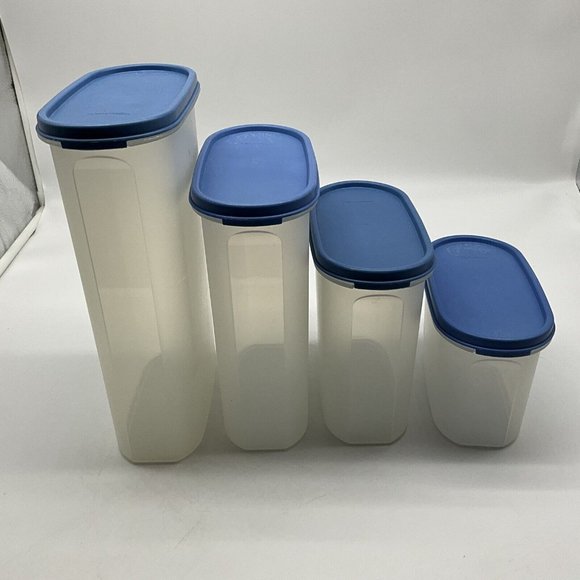 Tupperware Vintage Modular Mate Lot of 4 Containers with Blue Lids Collectible - Picture 7 of 14